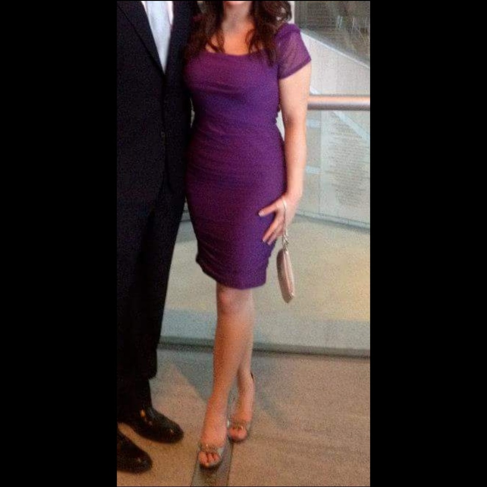 Jessica Simpson purple ruched cocktail dress